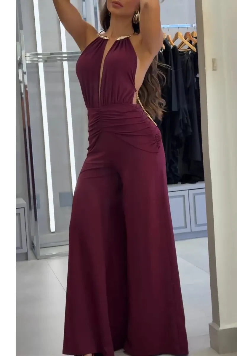 Women Neck Hanging Patchwork Elegant Temperament Jumpsuit