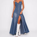 Stylish Button-Front Denim Maxi Dress