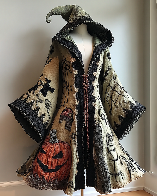 Women's Halloween Themed Pumpkin Embroidered Cape b866
