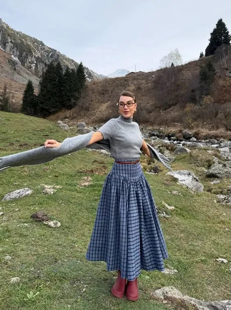 Navy Plaid High-Waist A-Line Skirt