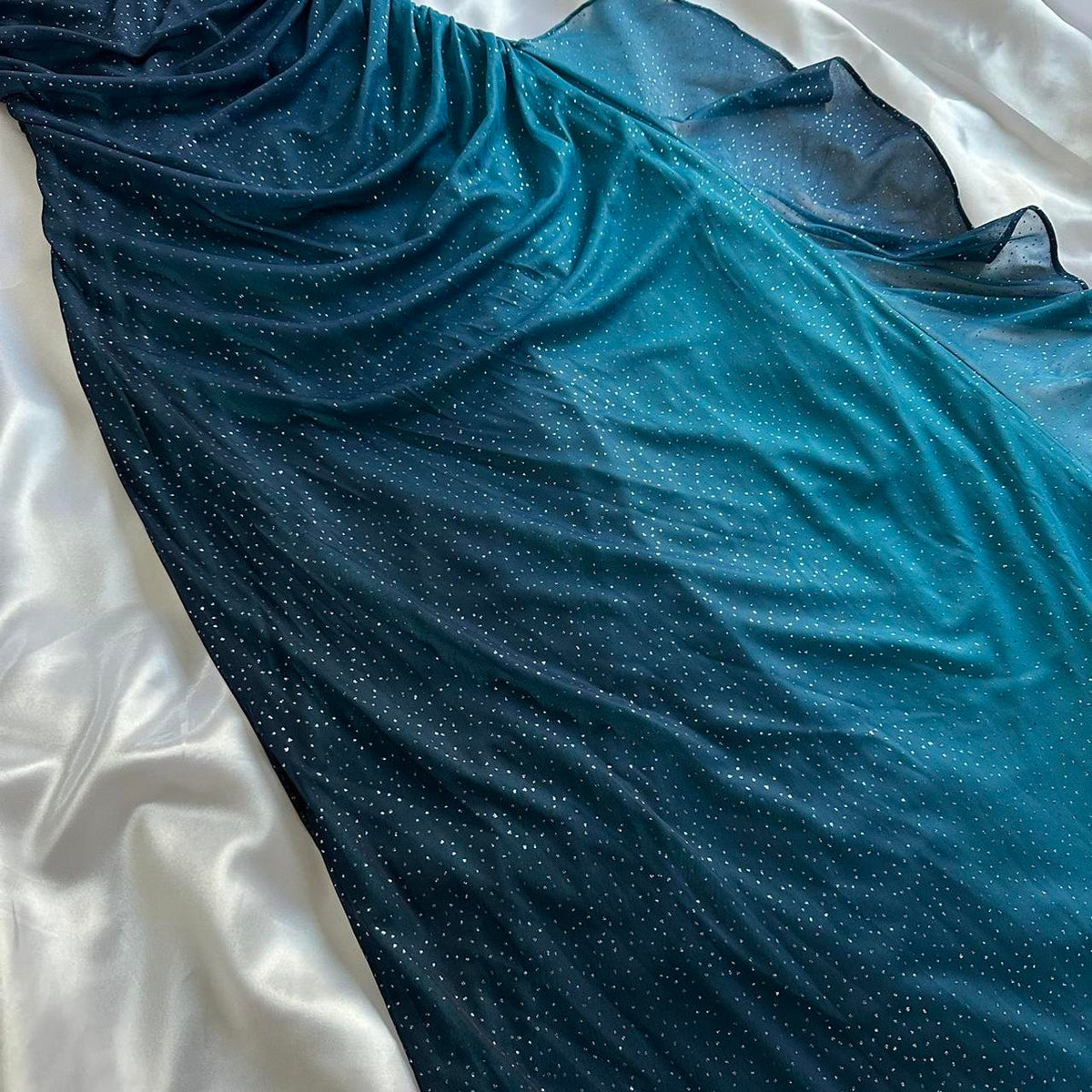 Indigo Shiny Elegant Fashion Strapless Long Tulle Prom Dress Evening Dress Birthday Party Dress