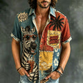 Men's Hippie Style Peace Zebra Holiday Patchwork Art Print Casual Shirt