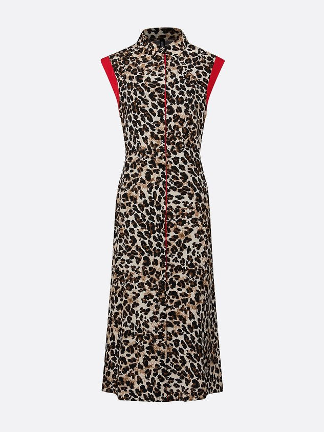 Casual Leopard Colorblock Tailored Maxi Dress