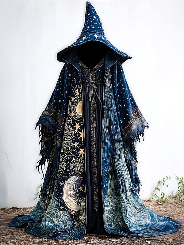 Men's Fashion Starry Galaxy Hooded Cape f098