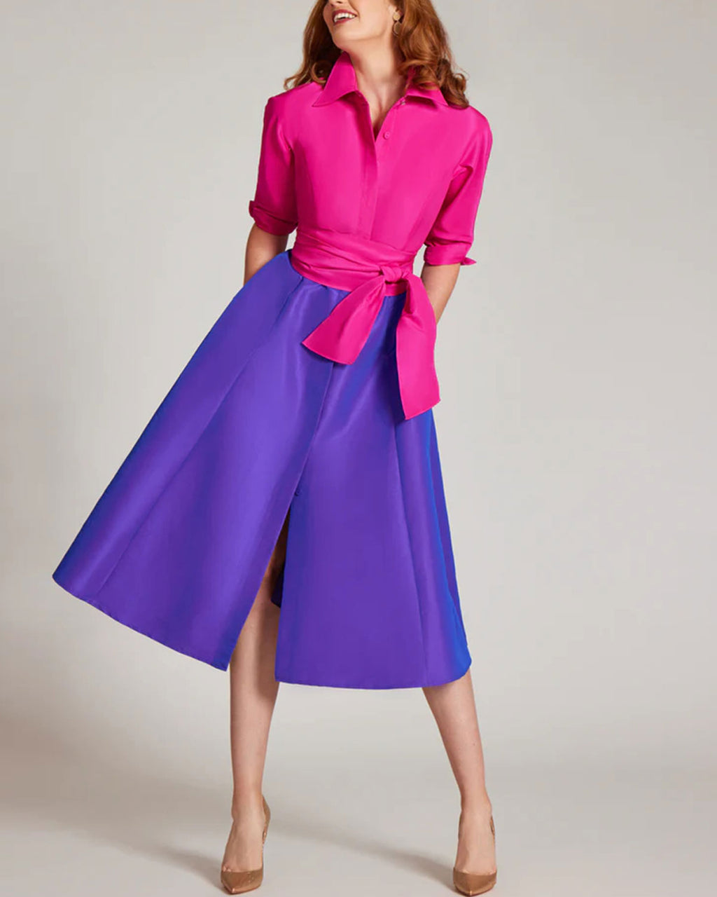 Two Tone Taffeta Shirt Dress