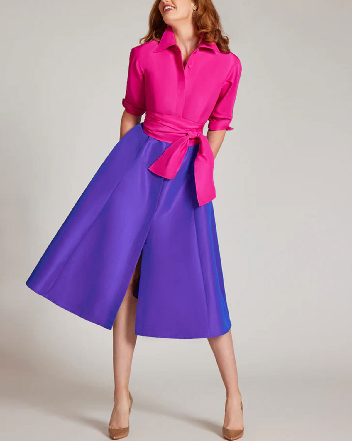 Two Tone Taffeta Shirt Dress