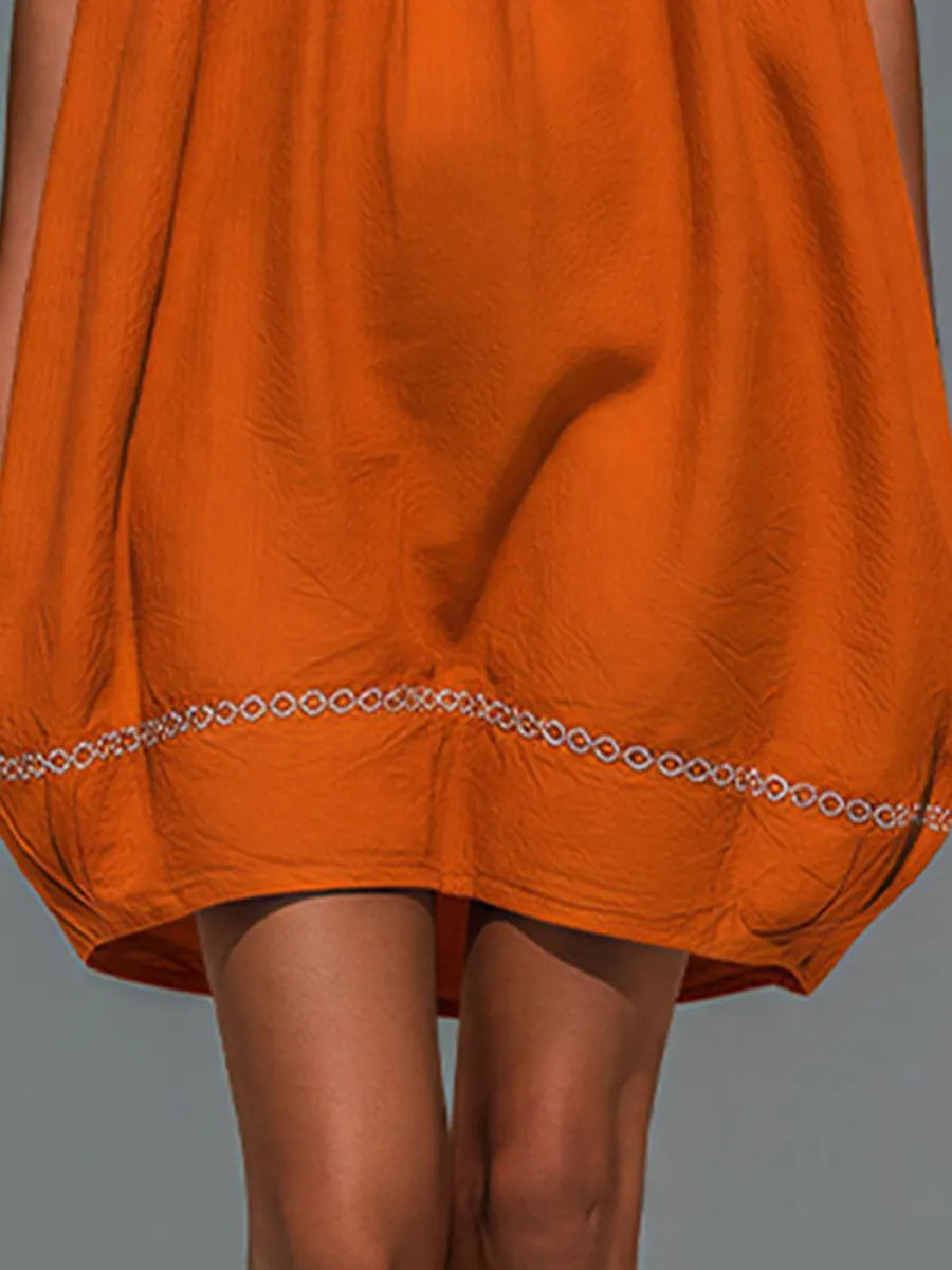 Women’s Orange Linen-Blend One-Shoulder Ruffled Mini Dress With Embroidered Hem MDZ2835D6T