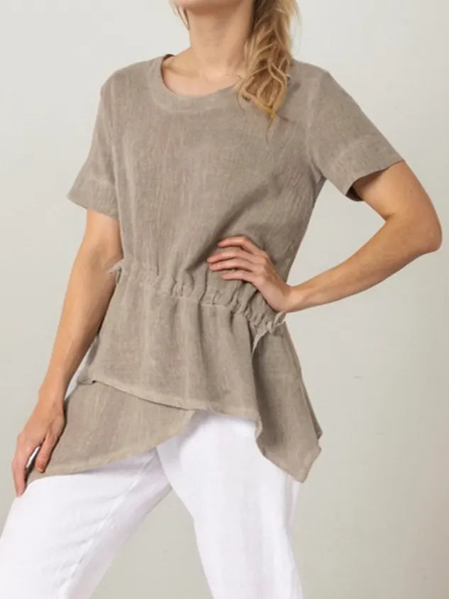 STYLE WE x CHILLINEN | Linen Casual Plain Asymmetric linen-cotton Blouse