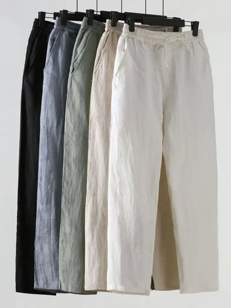 Men's Vintage Elastic Waist Pocket Casual Cotton Linen Pants