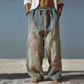 Men's Boho Cherry Blossom Gradient Wide Leg Linen Pants