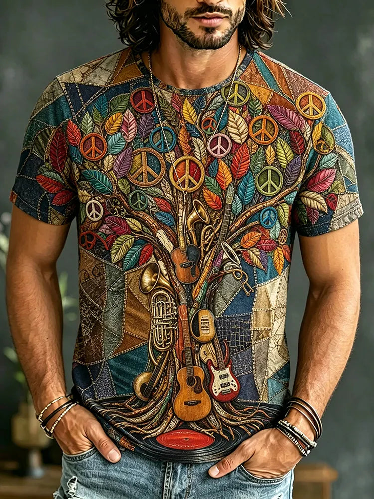 Men's Retro Hippie Music Festival Art Print Casual T-shirt