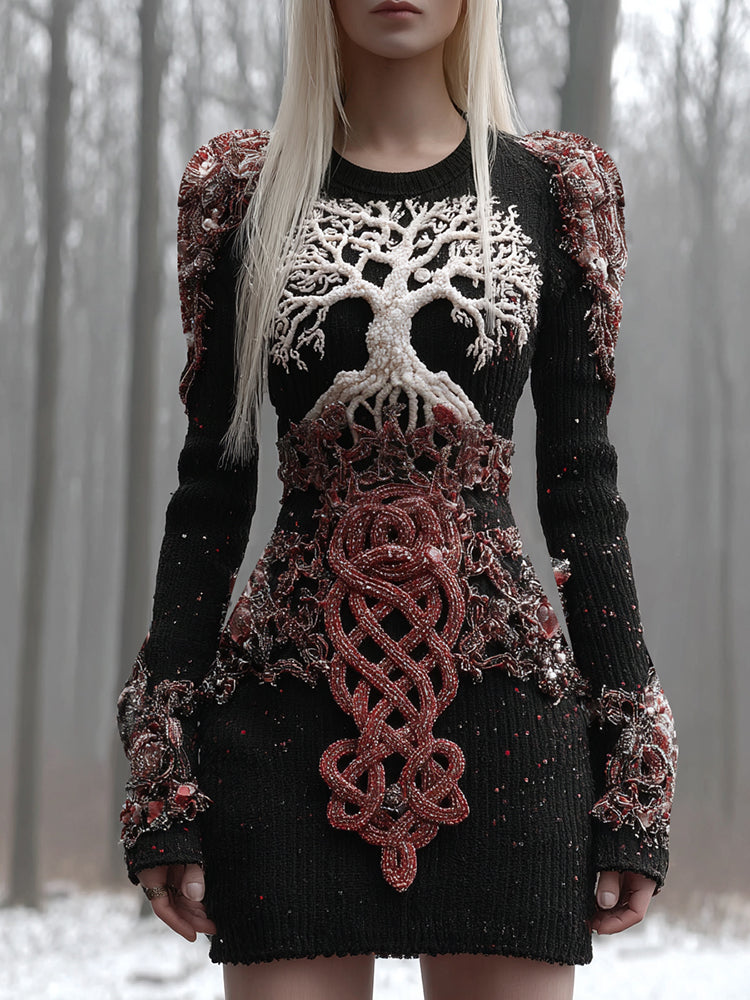 Women's Viking Celtic Knot Tree Of Life Artistic Chunky Knit Mini Skirt