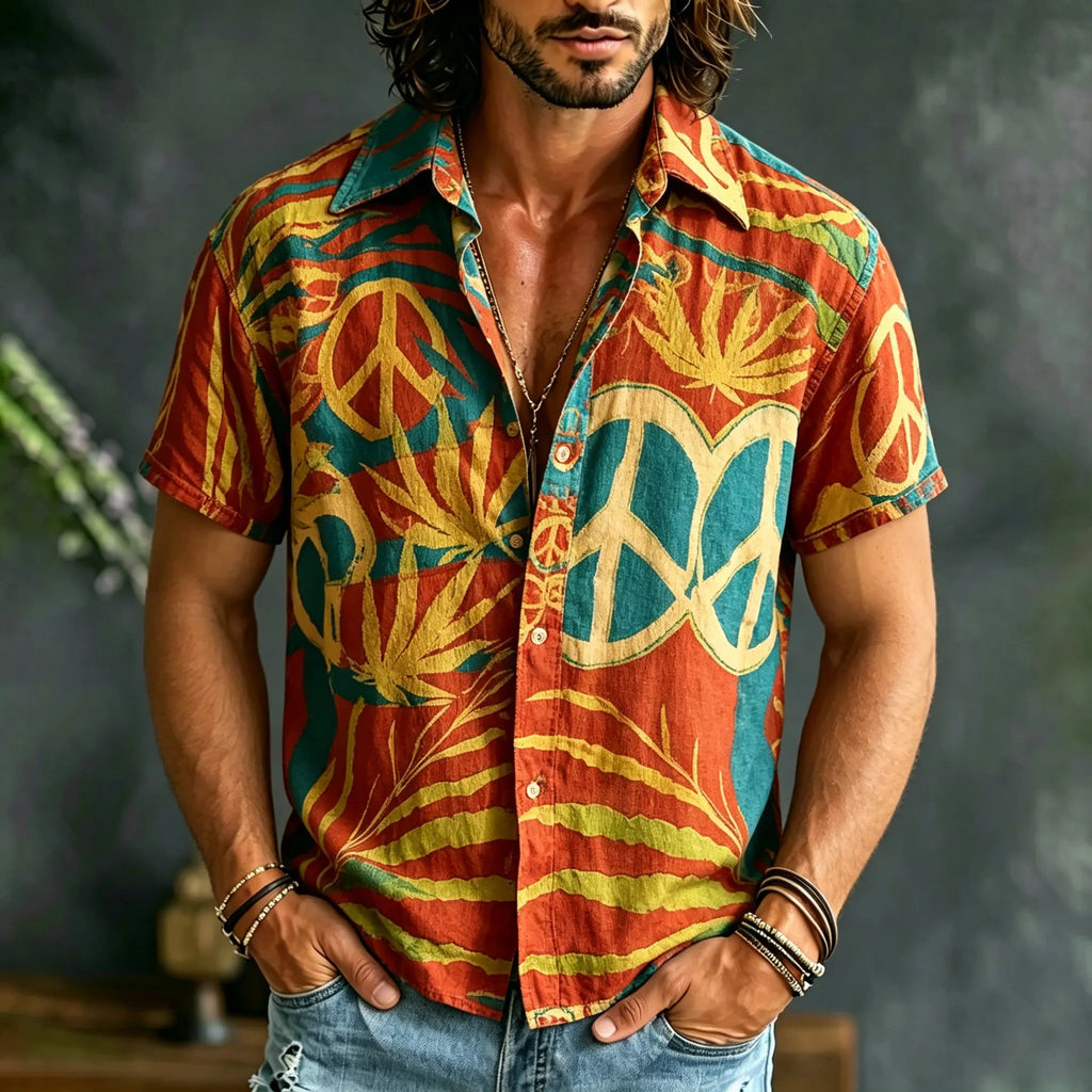 Men's Hawaiian Hippie Retro Cotton Linen Shirt