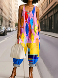 Women's Colorful Abstract Fish Art Print Casual Jumpsuit