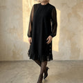 Lumiveil – Rhinestone Mesh Sleeve Dress with Ruffle Hem