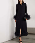 Feather-trimmed silk crepe de chine dress