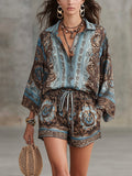 Vacation Baroque Totem Print Shirt and Shorts Set