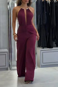 Women Neck Hanging Patchwork Elegant Temperament Jumpsuit
