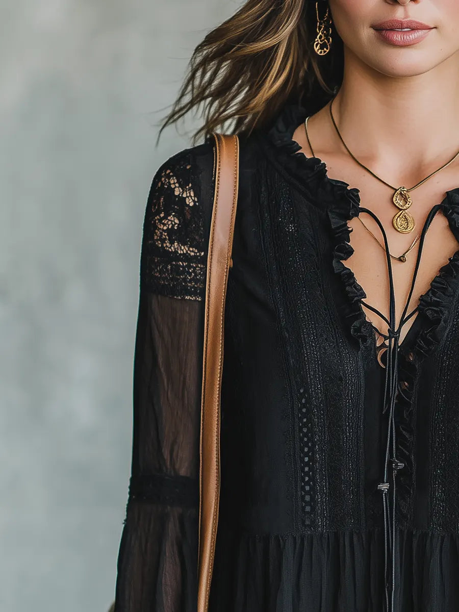 Elegant Black Lace Trim Blouse