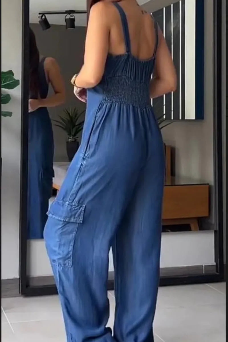 Womens Denim Overalls Jumpsuits Casual V-Neck Adjustable Straps Wide Leg Cargo Pants Twill Chino Bib Overalls