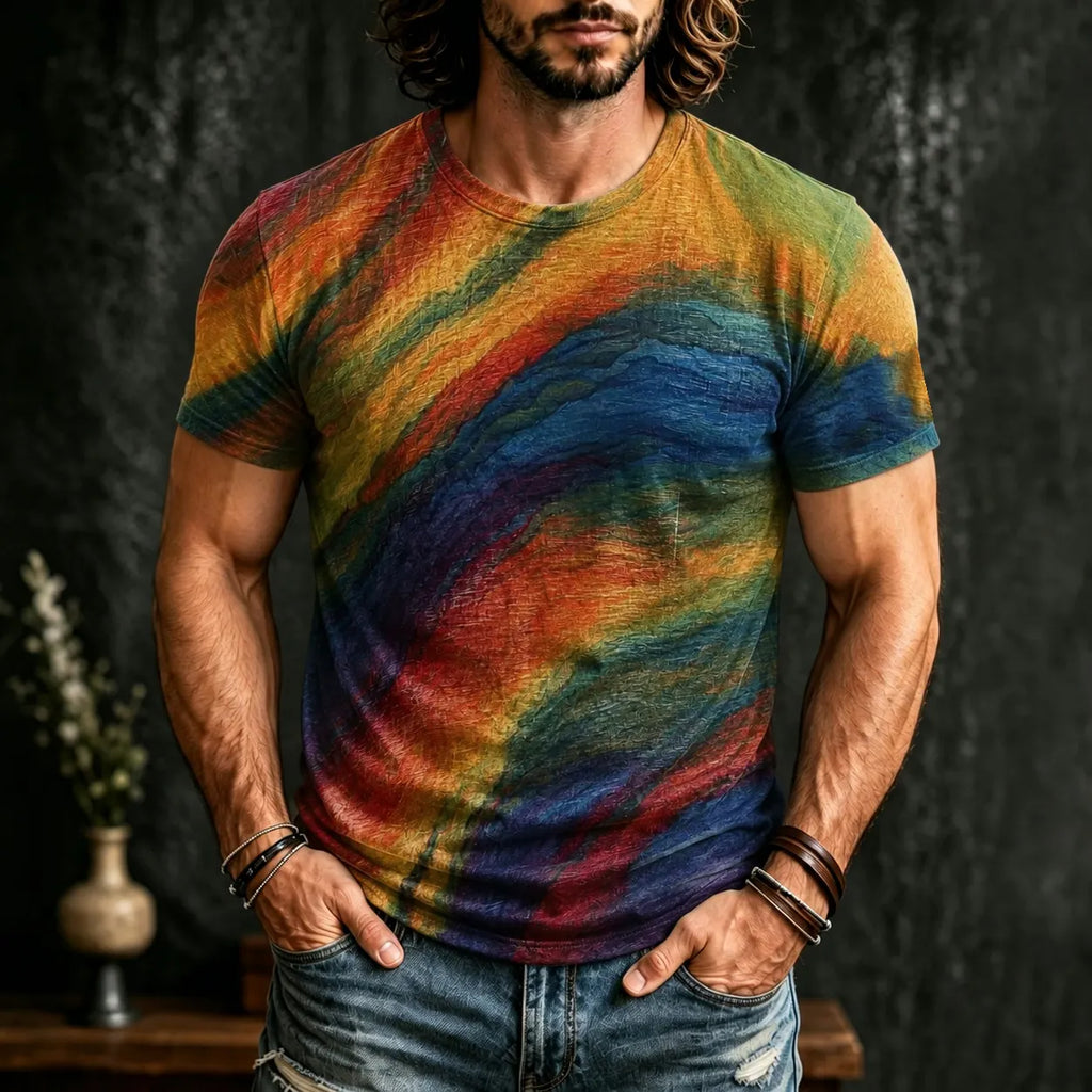 Men's Hippie Tie Dye Rainbow Pattern Print T-shirt