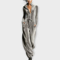 Velour Zip-Up Lounge Jumpsuit