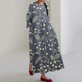 Floral Embroidery Print Long Sleeve Casual Midi Dress