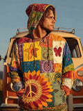 Men's Vintage Hippie Peace Sign Patchwork Cozy Hoodie