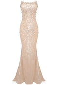 Strapless Crystal Sequined Maxi Dress Nude