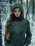 Women's Celtic Knot Pattern Chunky Knit Hooded Sweater