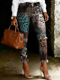 Women's Vintage Gradient Paisley Leopard Print Art Ripped Skinny Jeans