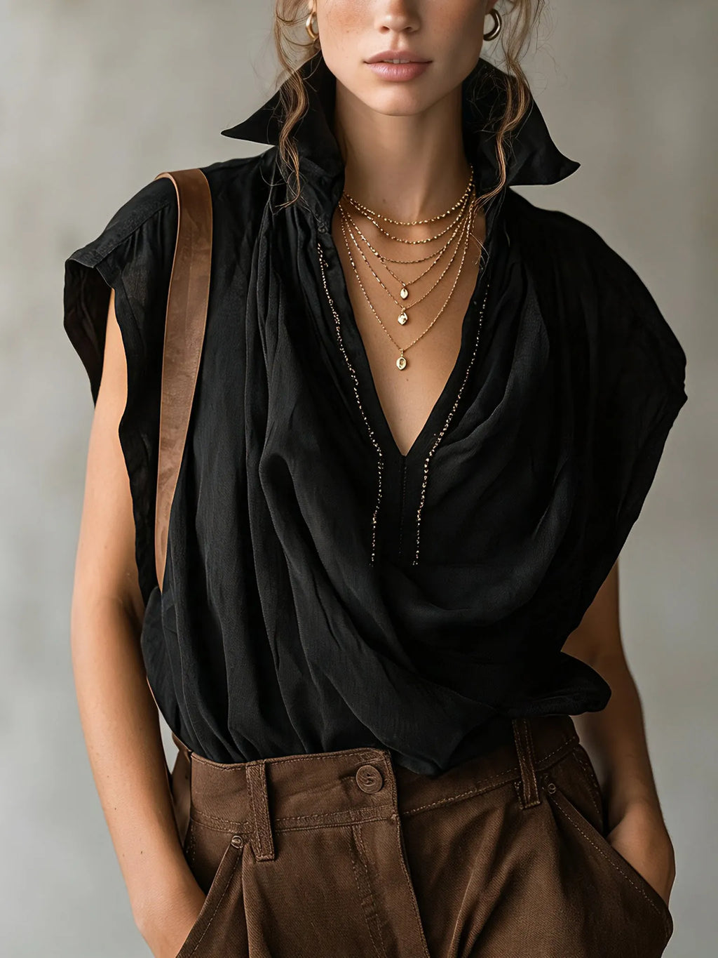Black Linen Blend Sleeveless Relaxed Blouse
