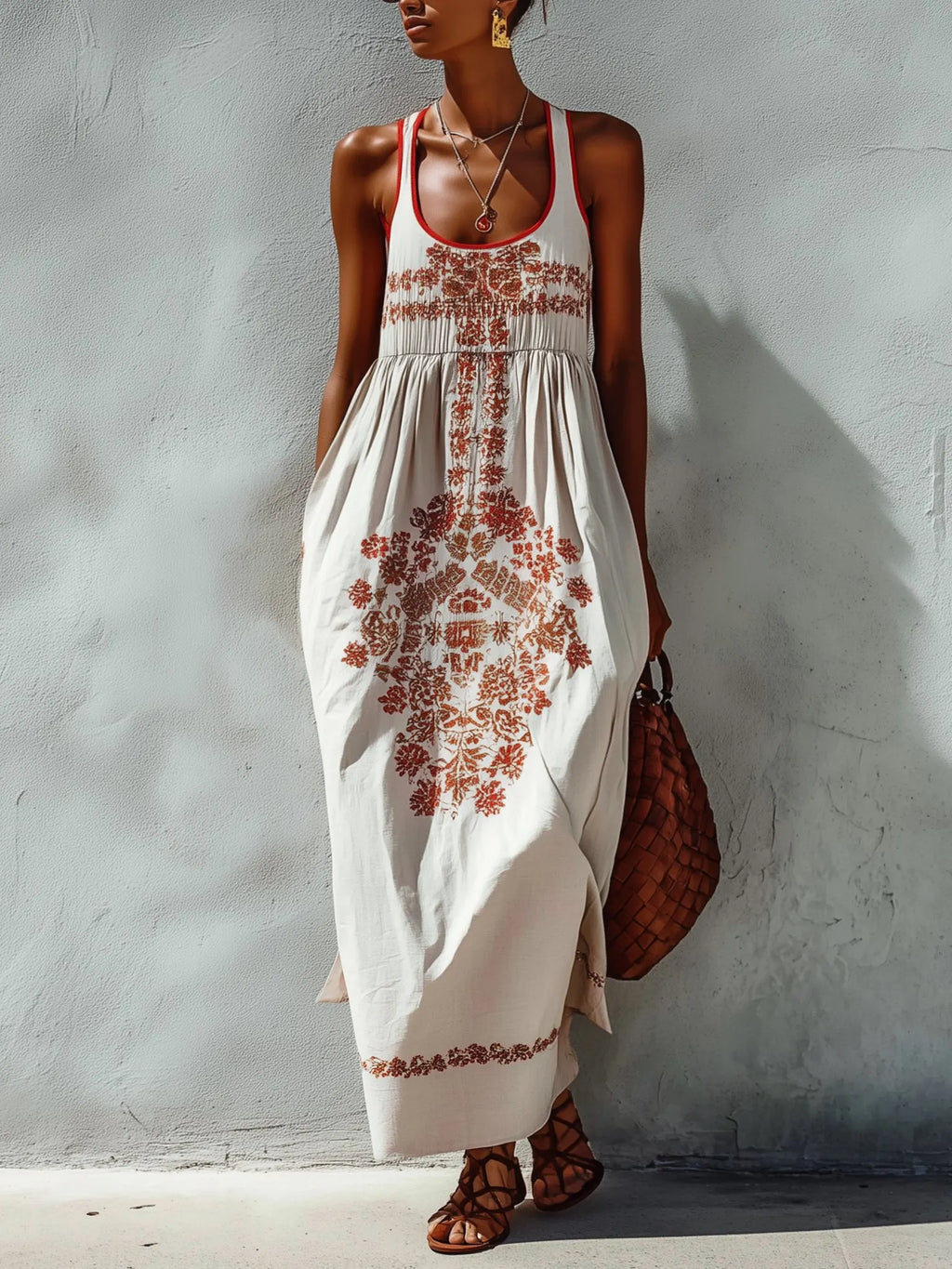 White Floral Print Sleeveless Maxi Dress