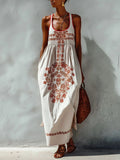White Floral Print Sleeveless Maxi Dress