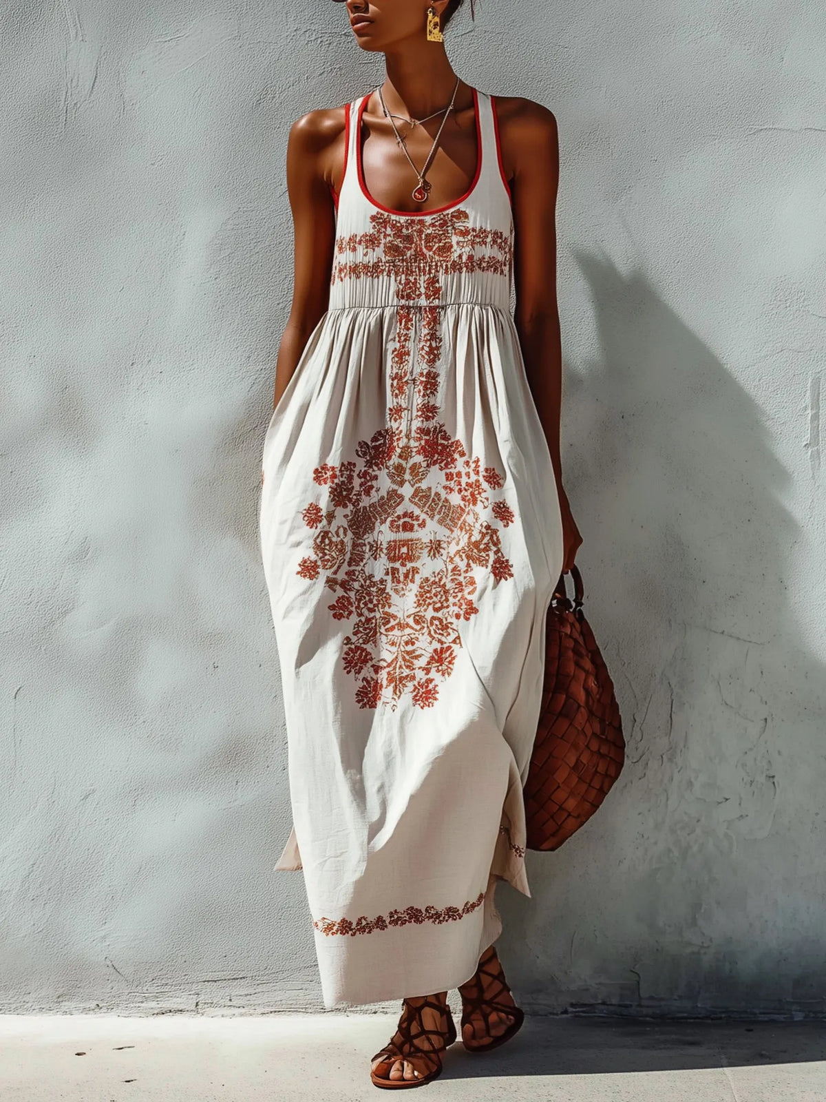 White Floral Print Sleeveless Maxi Dress