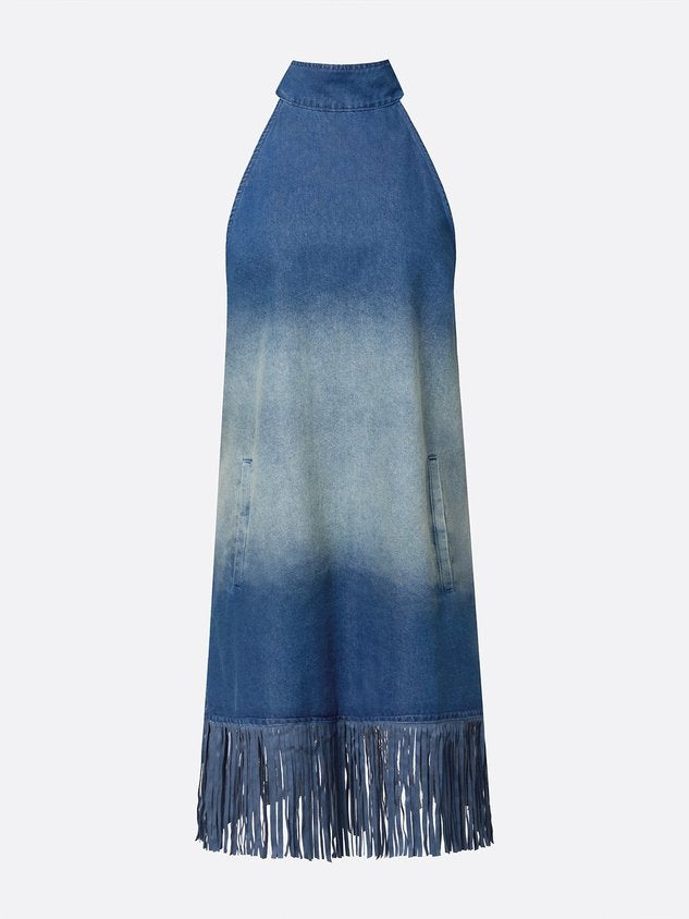 Casual Natural Denim Mini Dress Stand Collar Daily Wear