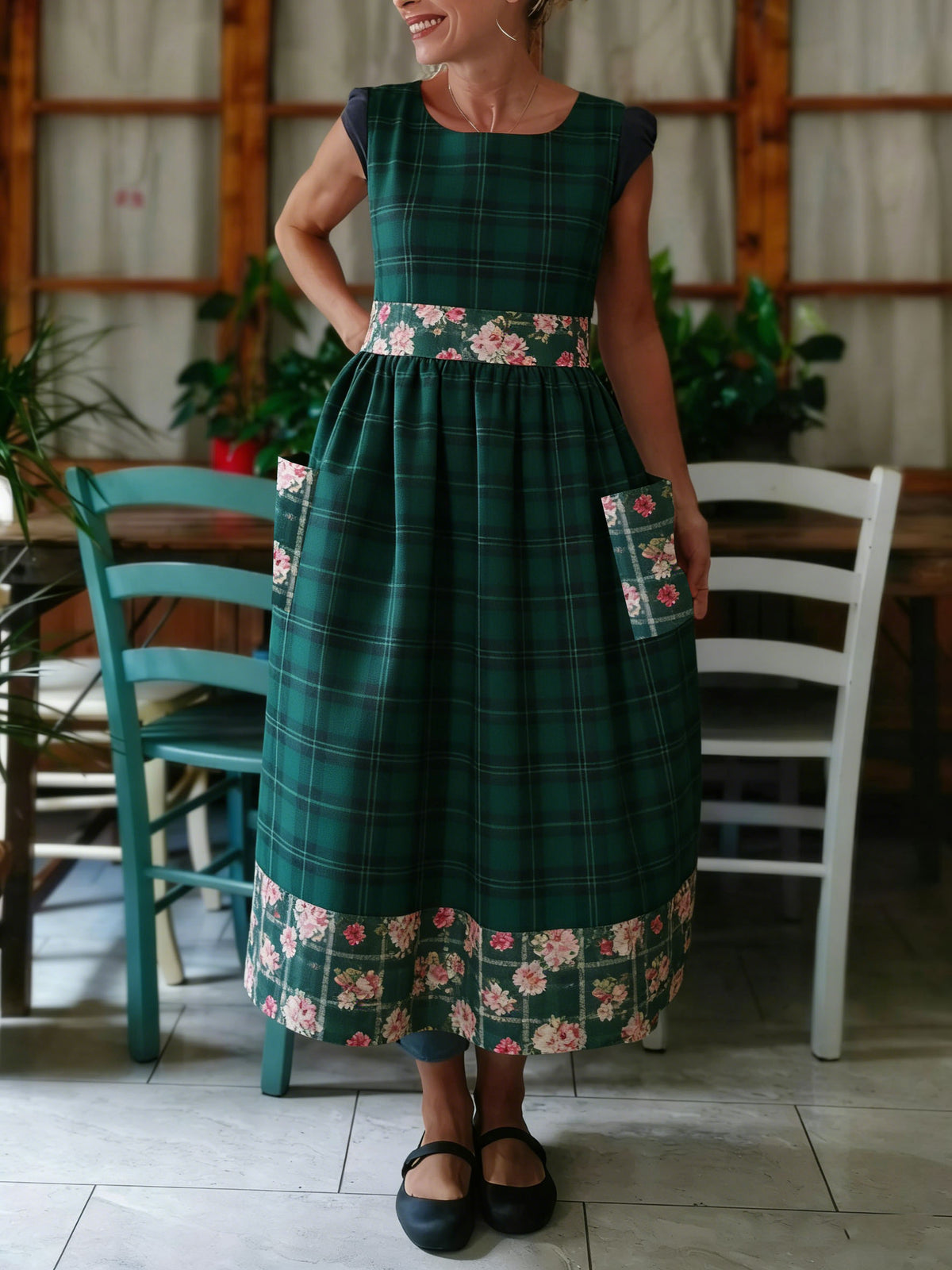 Emerald Plaid & Floral Apron