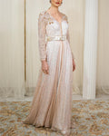 Women's V Neck Long Sleeve Sequin Embroidery Dress