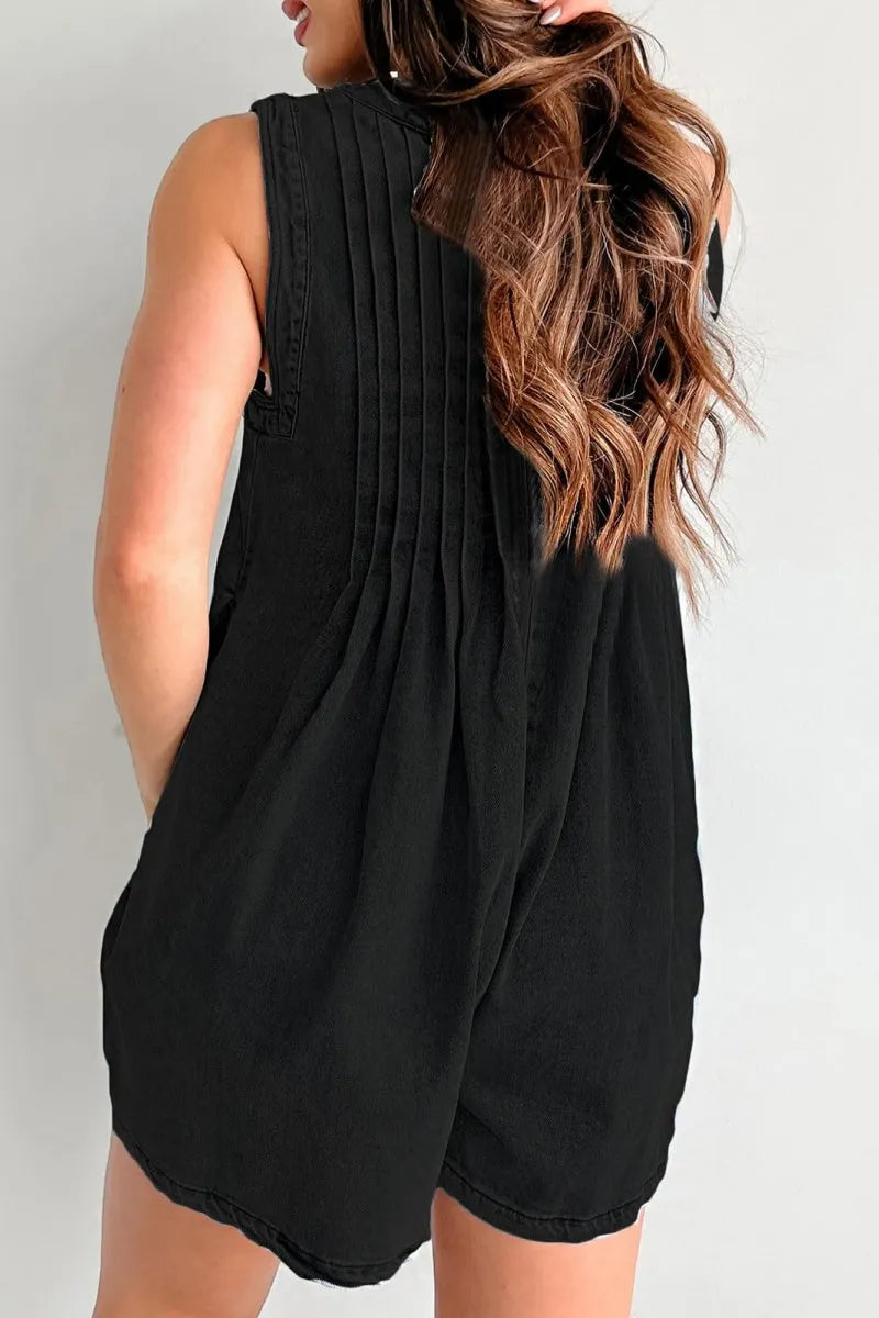Womens Casual Sleeveless Tie Front Denim Romper Overall Shorts Summer Jean Romper With Pocket