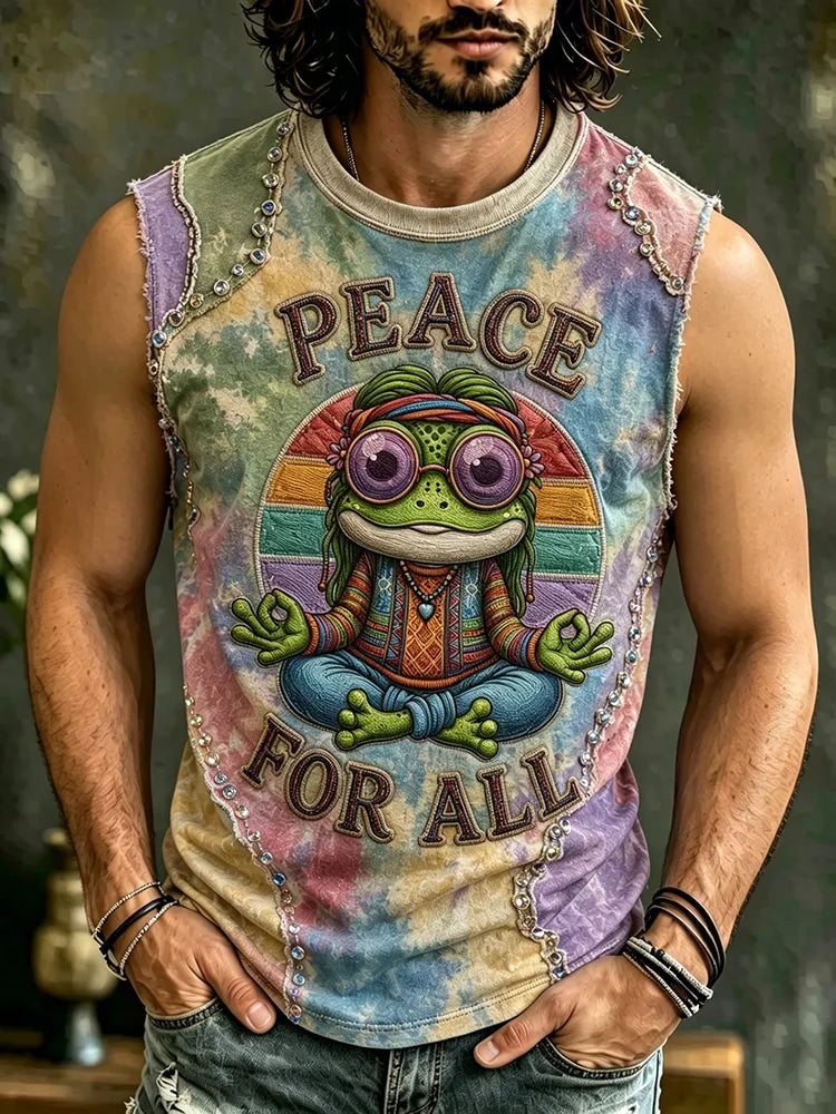Men's Hippie Peace For All Pattern Art Print Tank Top