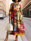 Women's Fashion Abstract Print Silhouette Peter Pan Collar Maxi Dress