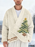 Men's Japanese Waves Christmas Tree Embroidered Cozy Fleece Kimono Cardigan