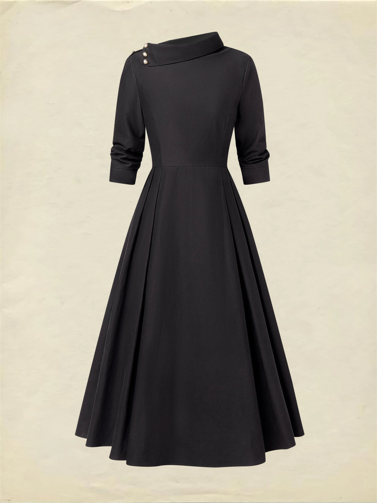 Midi Cotton Dress, Half Sleeve, Shawl Collar, Plain, Pocket Design, Vintage, Crimson