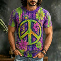 Men's Vintage Hippie Flower Peace Oil Painting Art Print Short Sleeve T-shirt