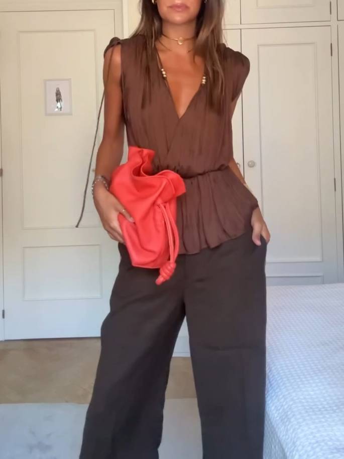 V-Neck Sleeveless Top And Shorts Suit-Top