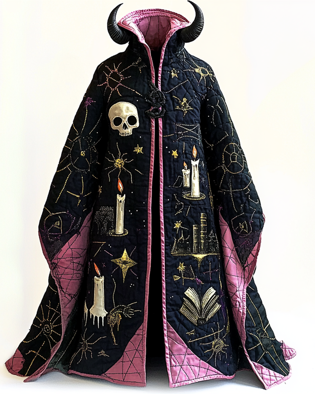 Halloween themed embroidered contrasting color stitching original design cape 71e6