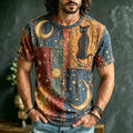 Men's Retro Hippie Style Star And Moon And Cat Embroidered Print T-shirt