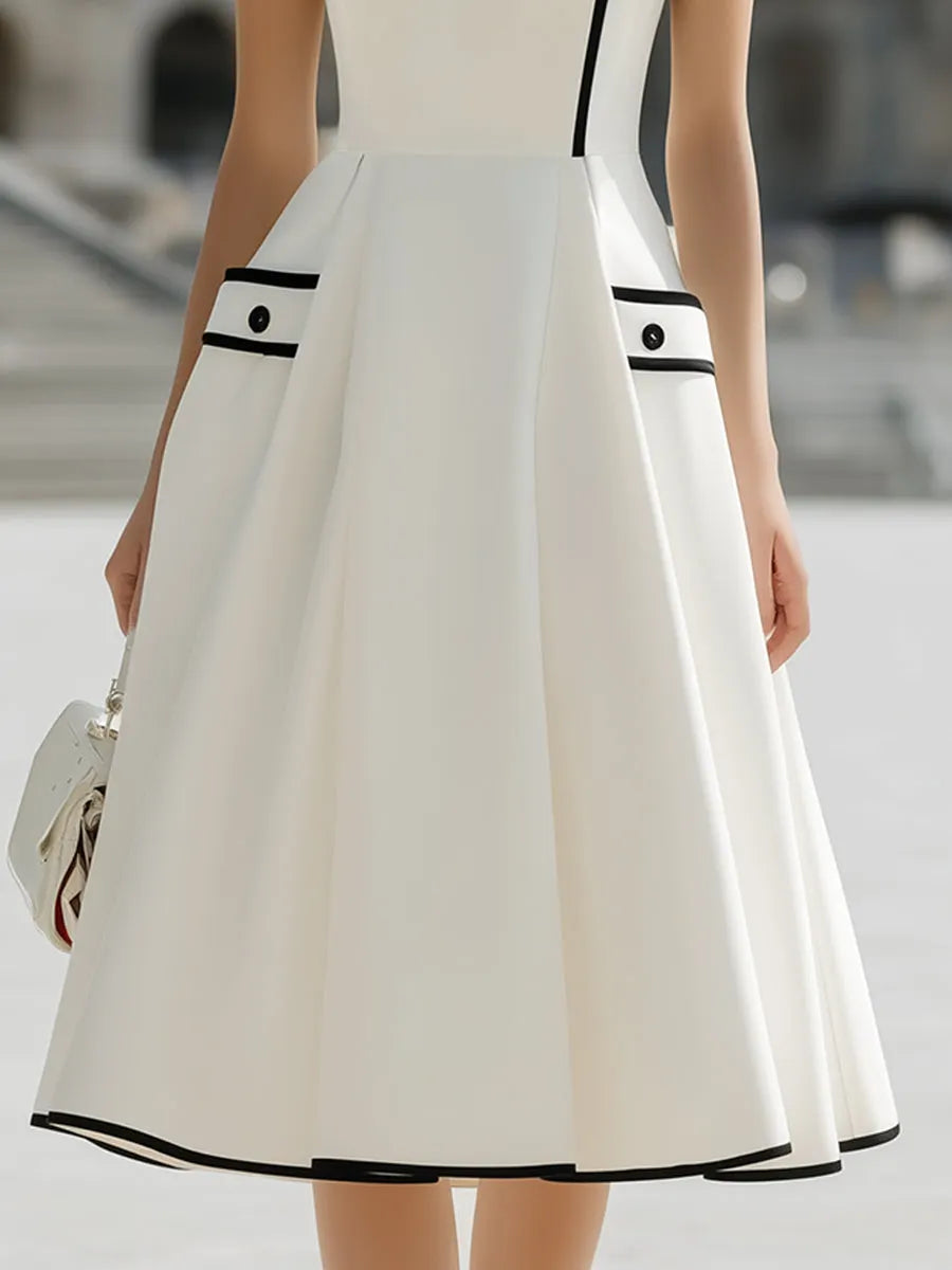 Contrast Trim Off-Shoulder Structured A-Line Dress