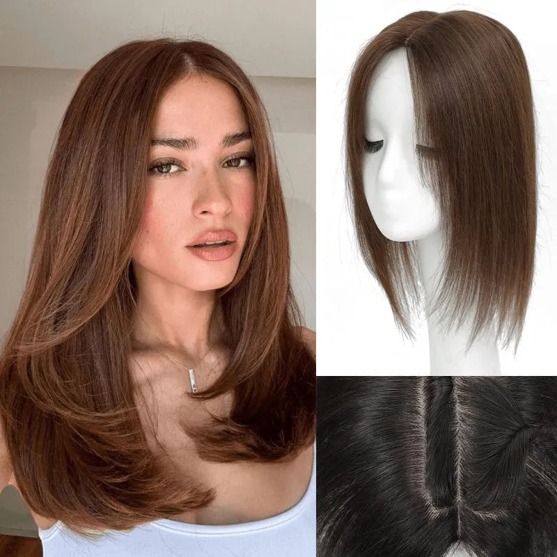 Straight Hair Topper for Crown Thinning  ̈C Natural Coverage at the Crown