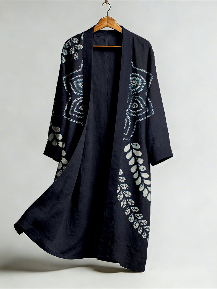 Vintage Japanese Tie Dye Art Flowy Linen Long Kimono